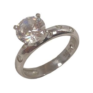 Vintage Solitaire Ring Womens 6.75 Sterling Silver 925 CZ Cocktail Bridal Prom